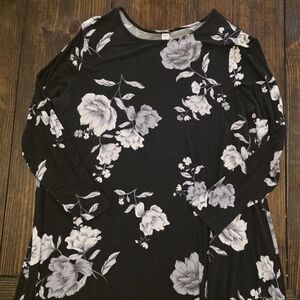 Old Navy XXL Black and Gray Floral Long Sleeve Dress